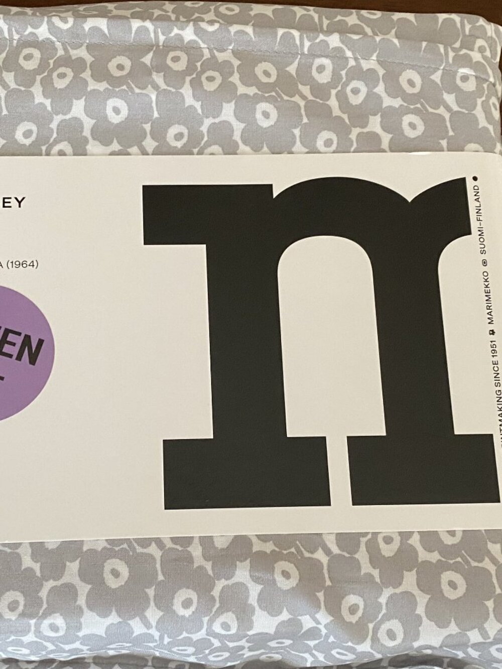 Marimekko Pikkuinen Unikko Grey Queen Sheet Set 100% Cotton NWT